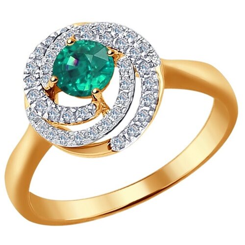 Кольцо SOKOLOV, красное золото, 585 проба, изумруд, бриллиант, размер 17.5, зеленый, бесцветный
