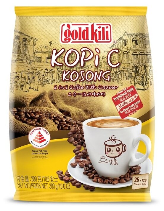 Кофе быстрорастворимый "Копи С Косонг 2 в 1 без сахара Gold Kili пакет 300 г (25 саше по 12 г)