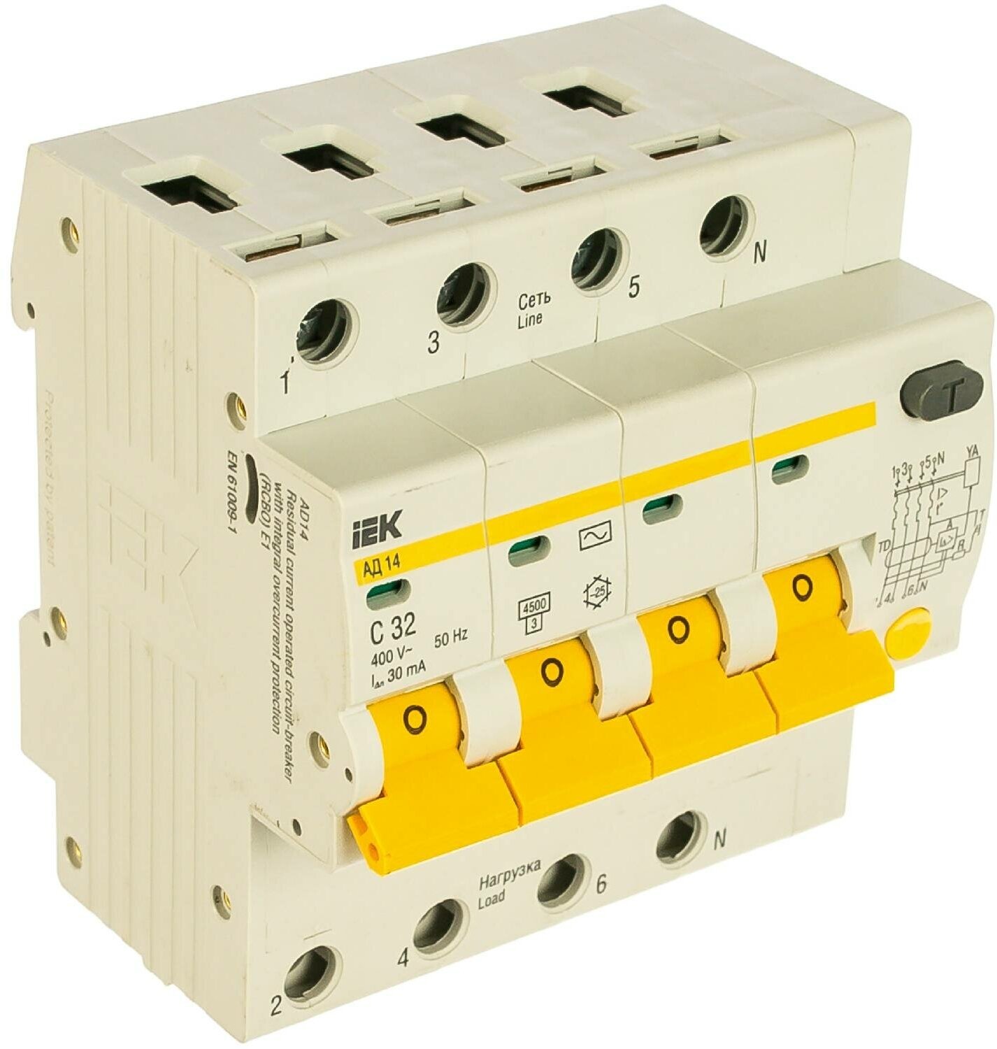 АД-14 MAD10-4-025-C-030 Автоматический выключатель дифференциального тока четырехполюсный 25А (тип AC, 4.5 кА) IEK - фото №4
