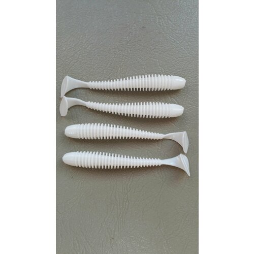 Мягкая силиконовая приманка Свинг (Ribbed Worm) 89мм,8шт Белый (White).