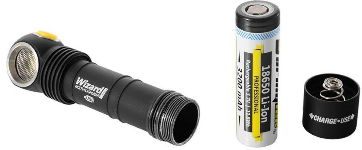 Универсальный фонарь ARMYTEK Wizard C2 Pro Nichia Magnet USB, черный / желтый [f06801w] - фото №19