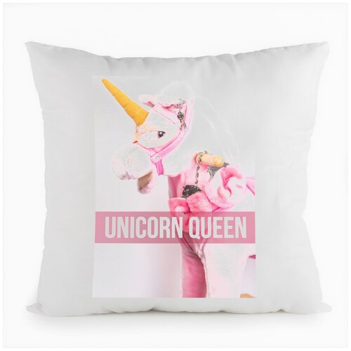 фото Подушка белая coolpodarok unicorn queen. королева единорогов,белая