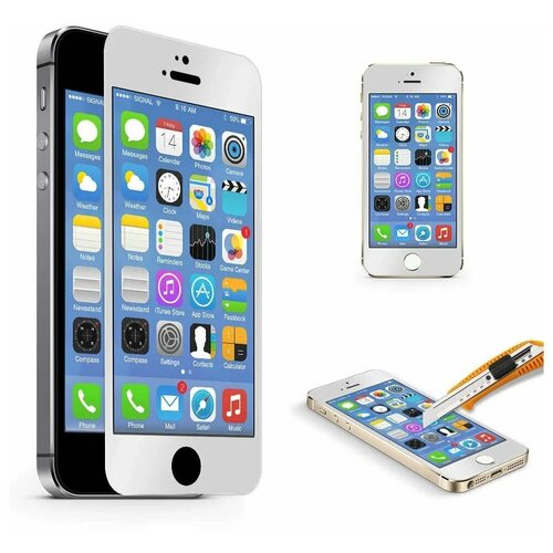 Защитное стекло для Apple IPhone 5, 5s, SE (Айфон 5, 5s, СЕ) на весь экран (Full Cover) белое.