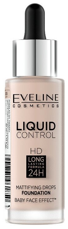 Eveline Cosmetics Тональный флюид Liquid Control HD Mattifying Drops, 32 мл/120 г, оттенок: 005 ivory, 1 шт.