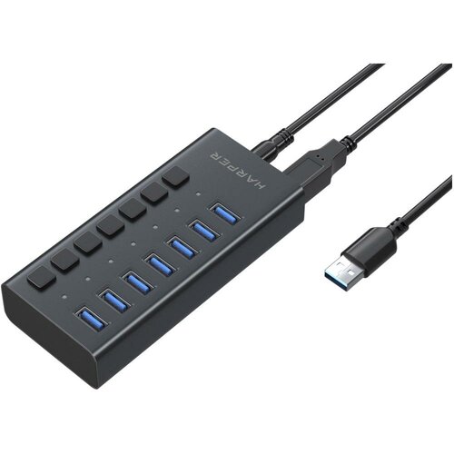 HARPER HUB-07MB Black USB-концентратор, Интерфейс: 7 х USB 3.2, 1, Переходник: USB 3.0 / Type-C, Скорость передачи данных: до 5 Гб/с, Материал корпуса