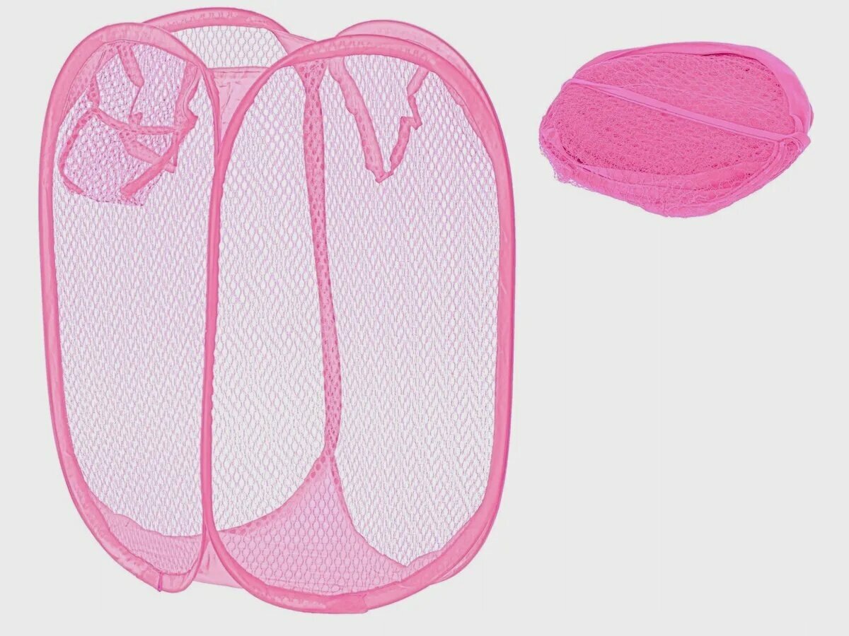 Мешок складной, универсальная корзина, складная сетка для белья и игрушек, розовый - фотография № 1