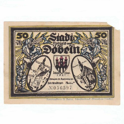 Германия (Веймарская Республика) Дёбельн 50 пфеннигов 1921 г. (Вид 1)