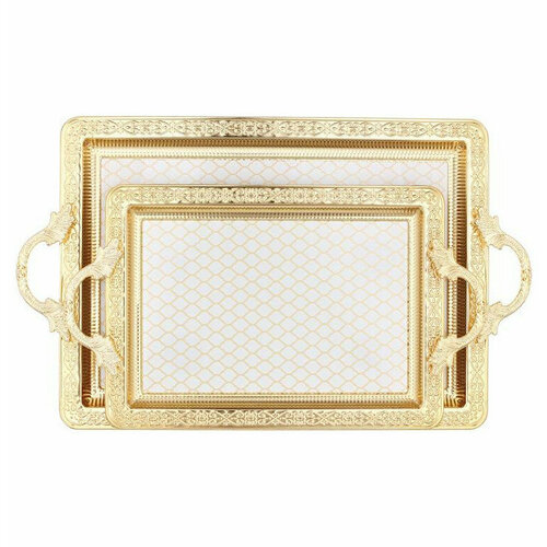Набор подносов 2 шт (50 х 32, 32 х 25 см) прямоугольные бело-золотой Paci 