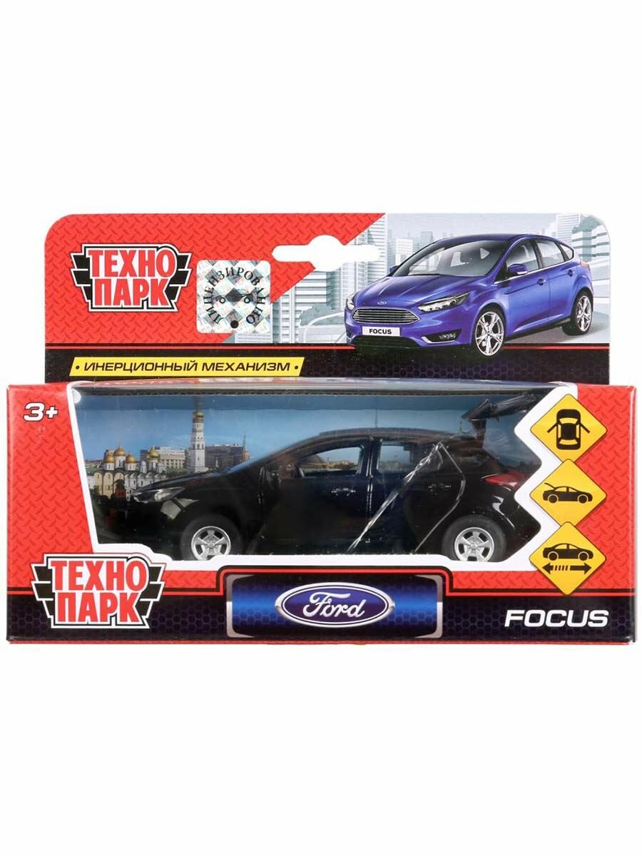 Машина Ford Focus Хэтчбек 12 см черная металл инерция Технопарк SB-17-81-FF1-WB