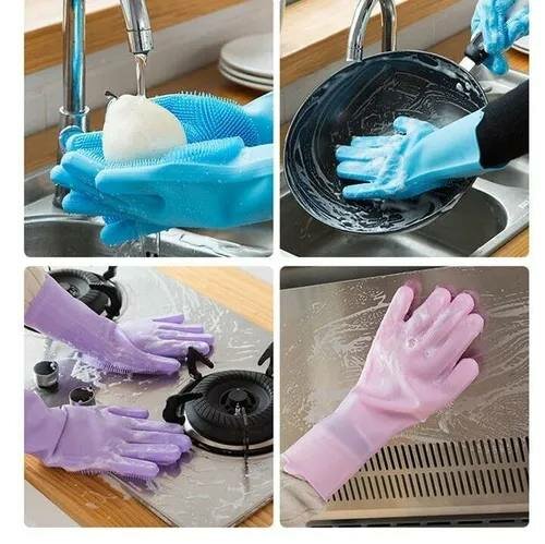 Многофункциональные перчатки силиконовые термостойкие для мытья посуды, перчатки-щетка для кухни, BloomingHome accents. BH-SWG-01