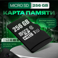 Карта памяти Micro SD 256 Гб, адаптер в комплекте, 10 class