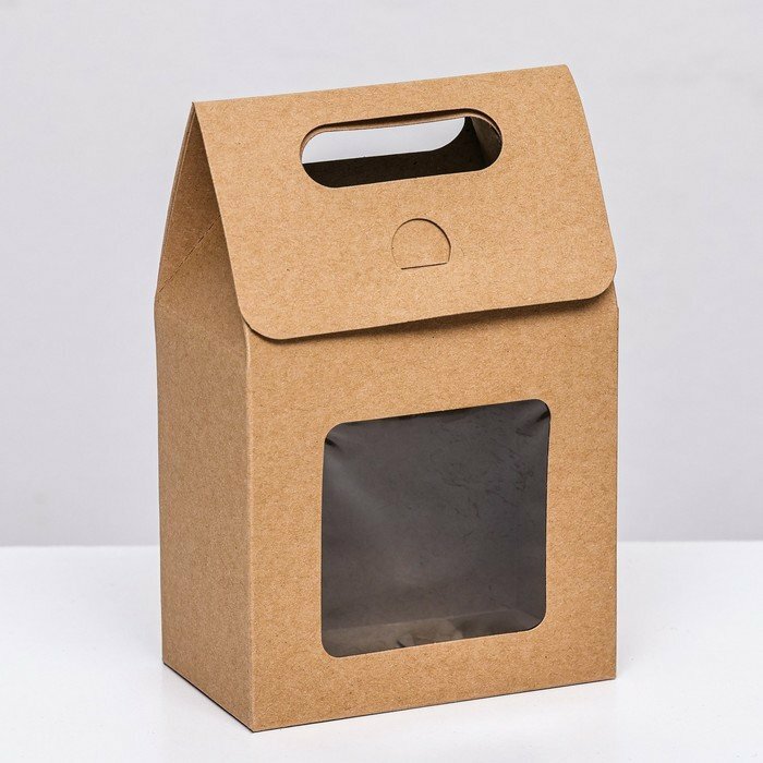 Коробка-пакет с окном, крафт, 15 х 10 х 6 см (комплект из 45 шт)