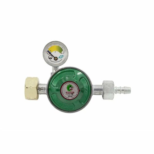 Редуктор давления газа бытовой пропановый Dragonkit 004 c предохранительным клапаном кнопкой и манометром под шланг 2455₽