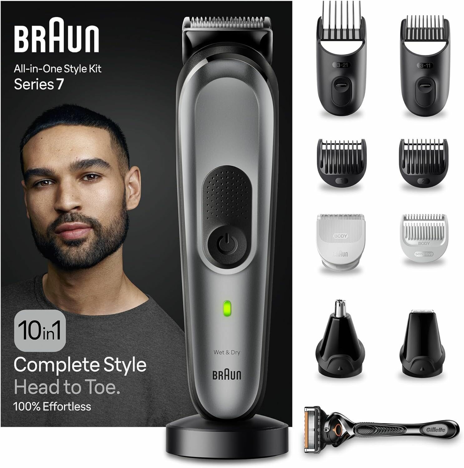 Триммер для волос, бороды и усов Braun MGK7420 электрический универсальный 10в1 c Бритвой Gillette тип 5544