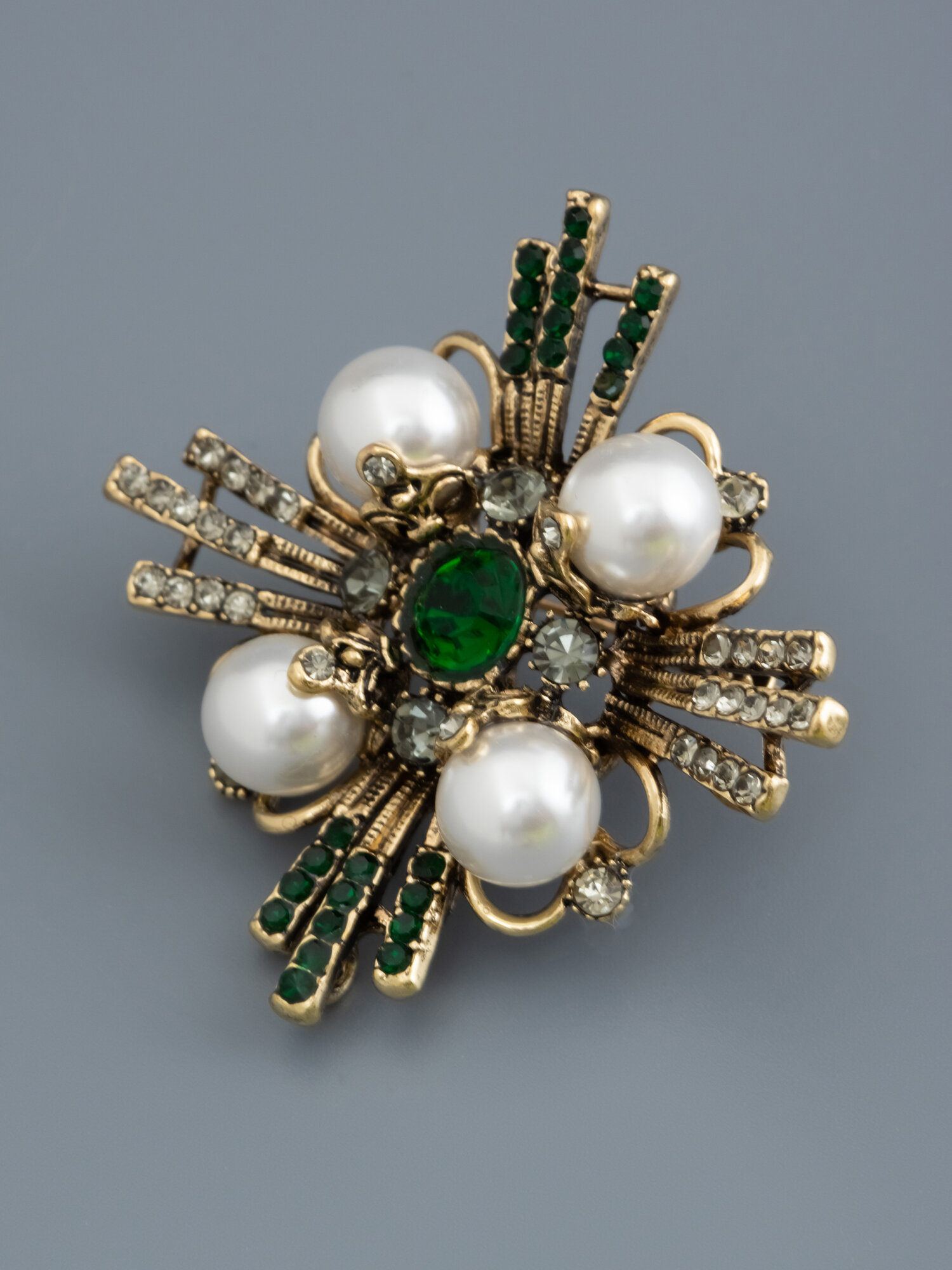 Брошь ЖемАрт, кристалл, жемчуг имитация, белый — фото 1