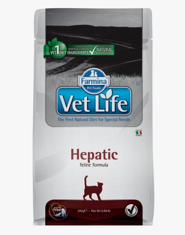 Сухой корм для кошек Farmina Vet Life Hepatic, при проблемах с печенью 400 г