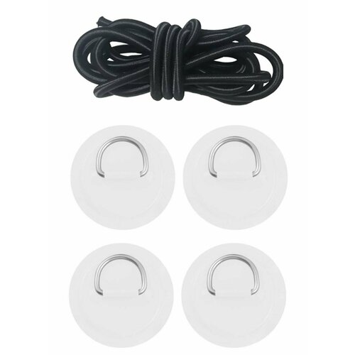 4 шт + багажная веревка Патч Рым для SUP доски с металлическим кольцом белый