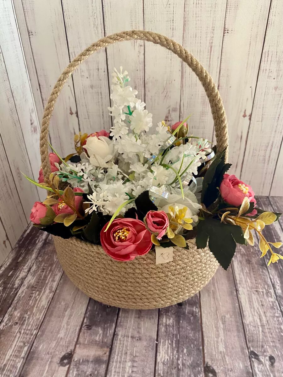 фото Джутовая корзина для хранения с ручкой