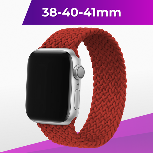 Плетеный ремешок для умных смарт часов Apple Watch 38-40-41 mm, 1-9, SE / Тканевый монобраслет на часы Эпл Вотч 1-9, СЕ / 135 мм / Красный