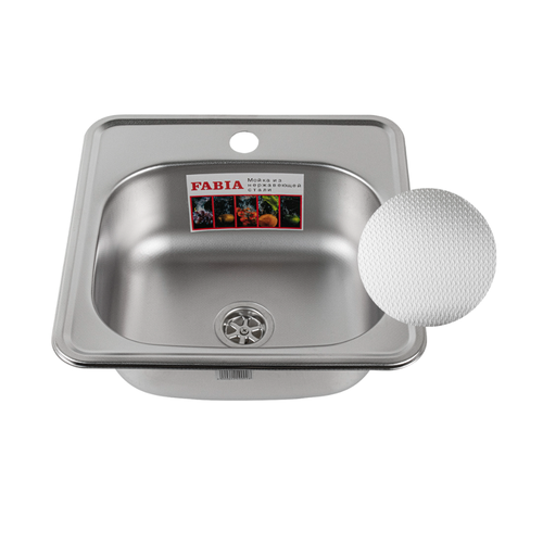 Мойка врезная, декор, 38х38 см, толщина 0,6 мм, глубина 160 мм, под маленький сифон, без перелива + гофросифон в комплекте