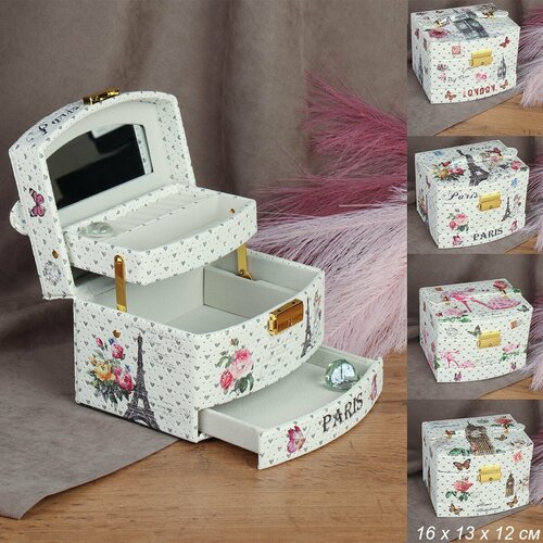 Шкатулка для украшений 16х13х12 см рисунок микс