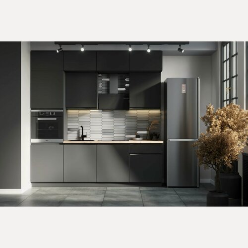 Изображение товара Кухонный гарнитур в потолок Виктория, 2400 мм, ЛДСП, цвет Графит, Россия