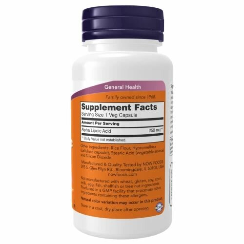 Now Foods Alpha Lipolic Acid 250 mg 60 капсул, антиоксидант, Альфа-липоевая кислота, противовоспалительное средство — фото 1