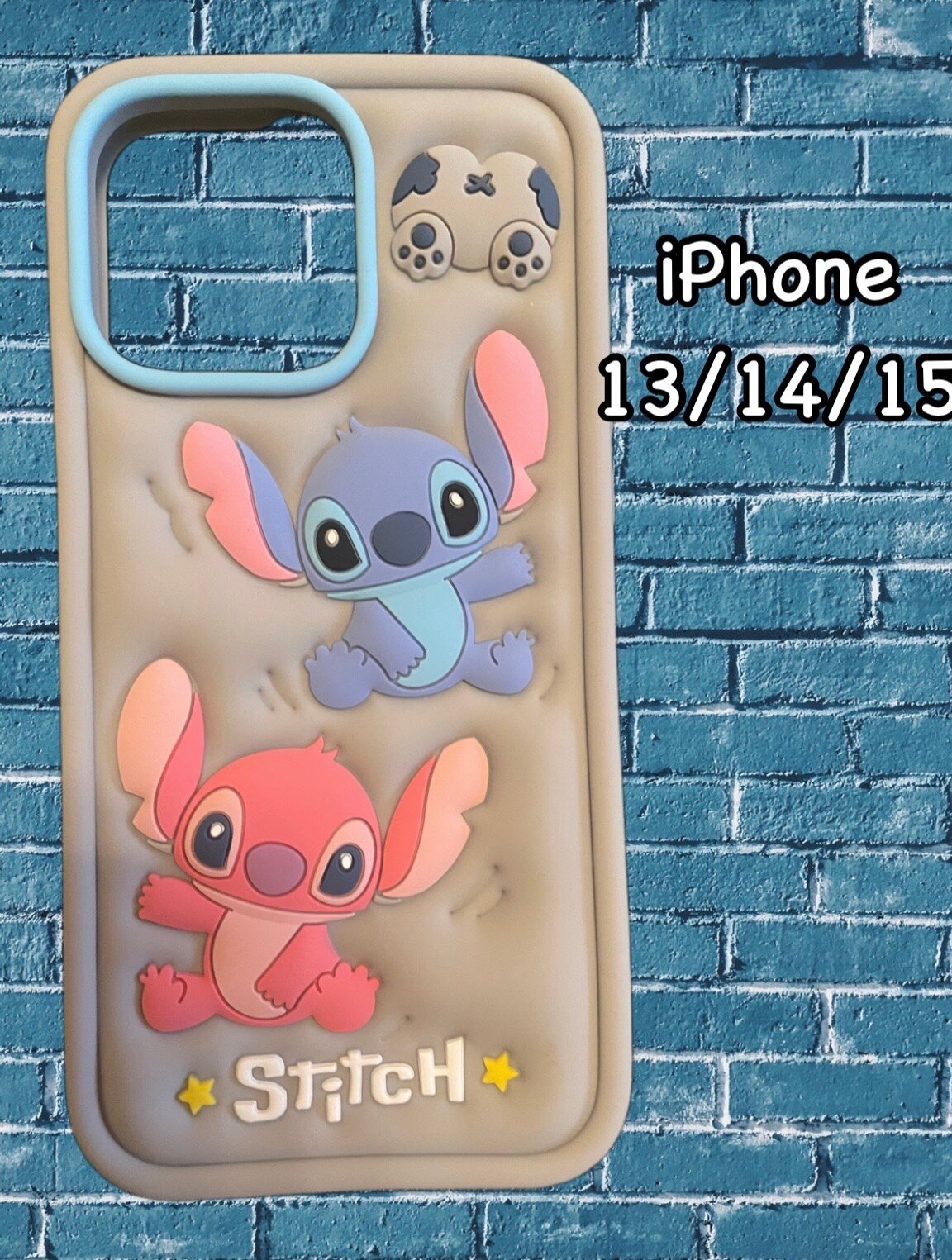 Чехол на Айфон 13 / 14 / 15 серый силиконовый со стичами Stitch