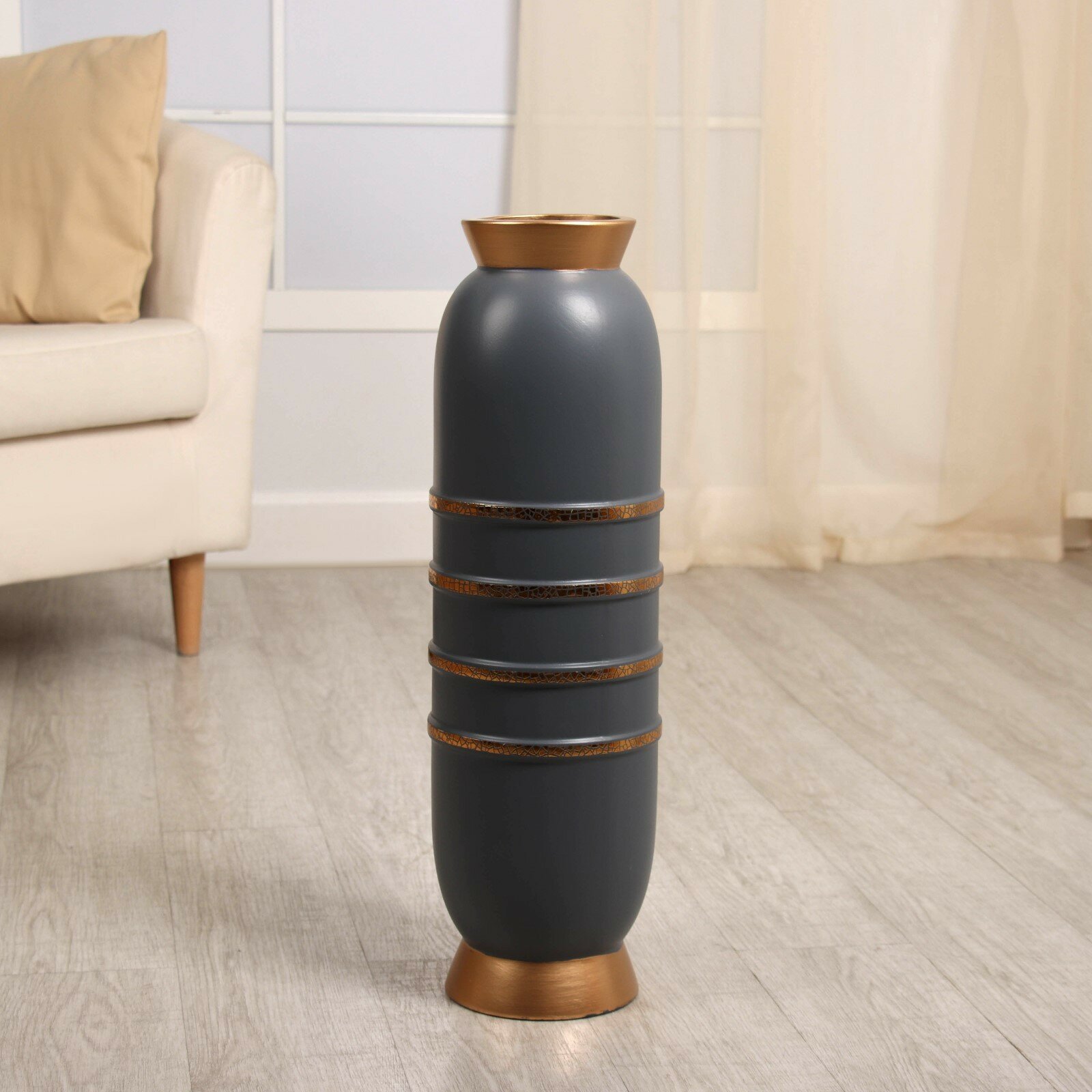 Керамическая ваза для цветов сухоцветов «Грэйем» напольная 60 см серый