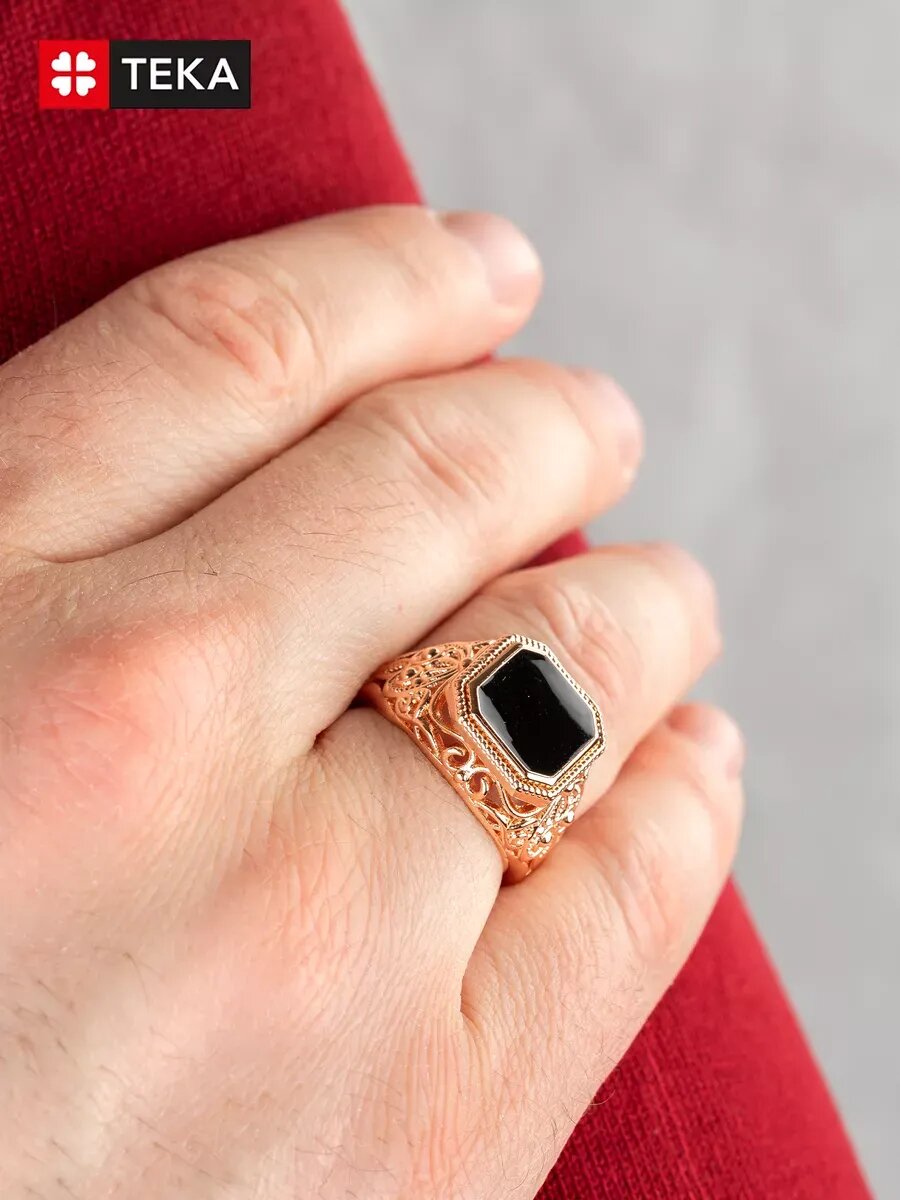 Печатка TEKA, эмаль, размер 18, черный, золотой — фото 1