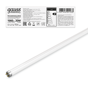 Лампа Gauss Elementary T8 20W 1560lm 4000K G13 1200mm стекло LED 220V