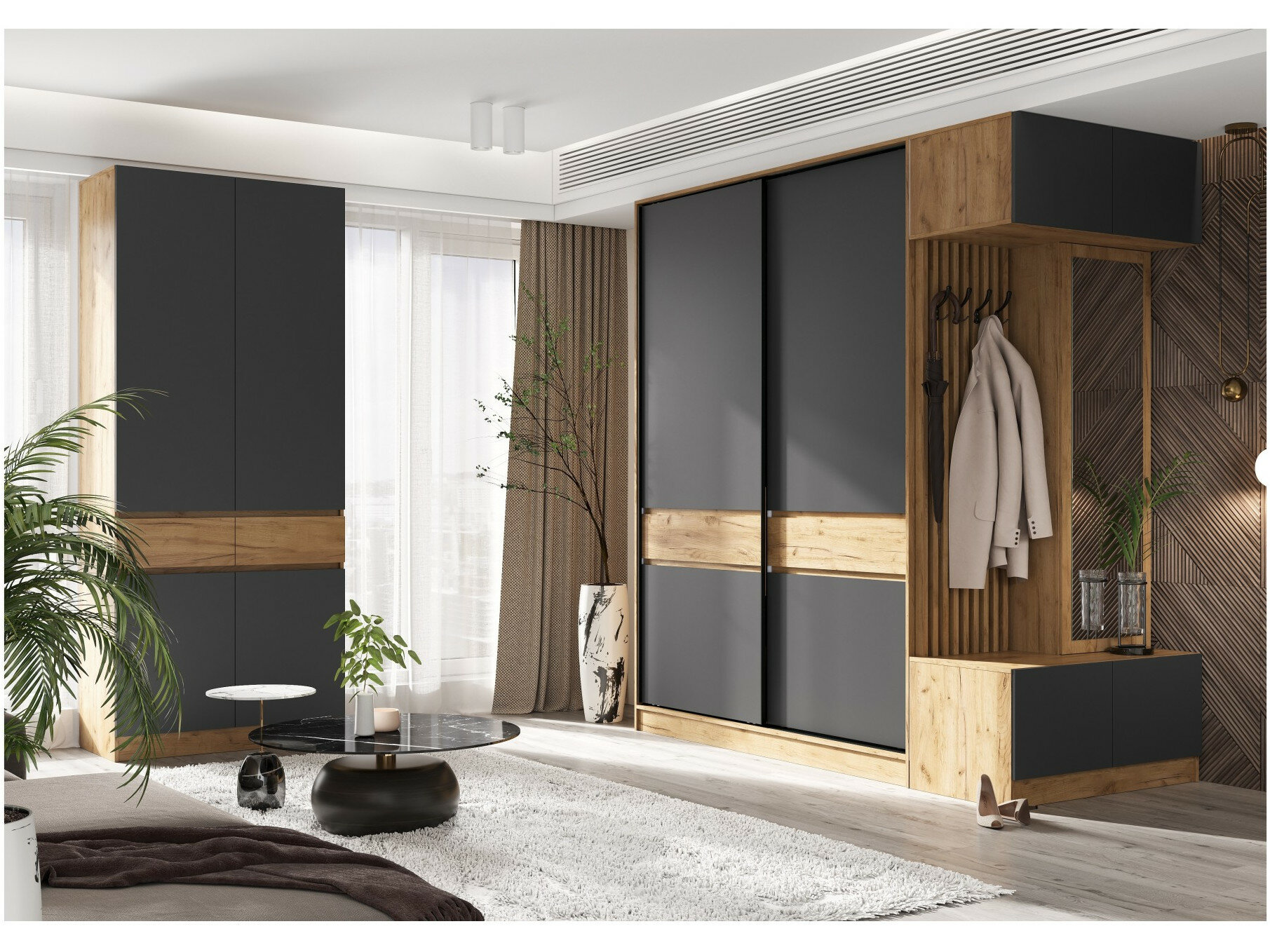 Модульная прихожая Роджинамиф, комп.4 (Графит, Крафт золотой)