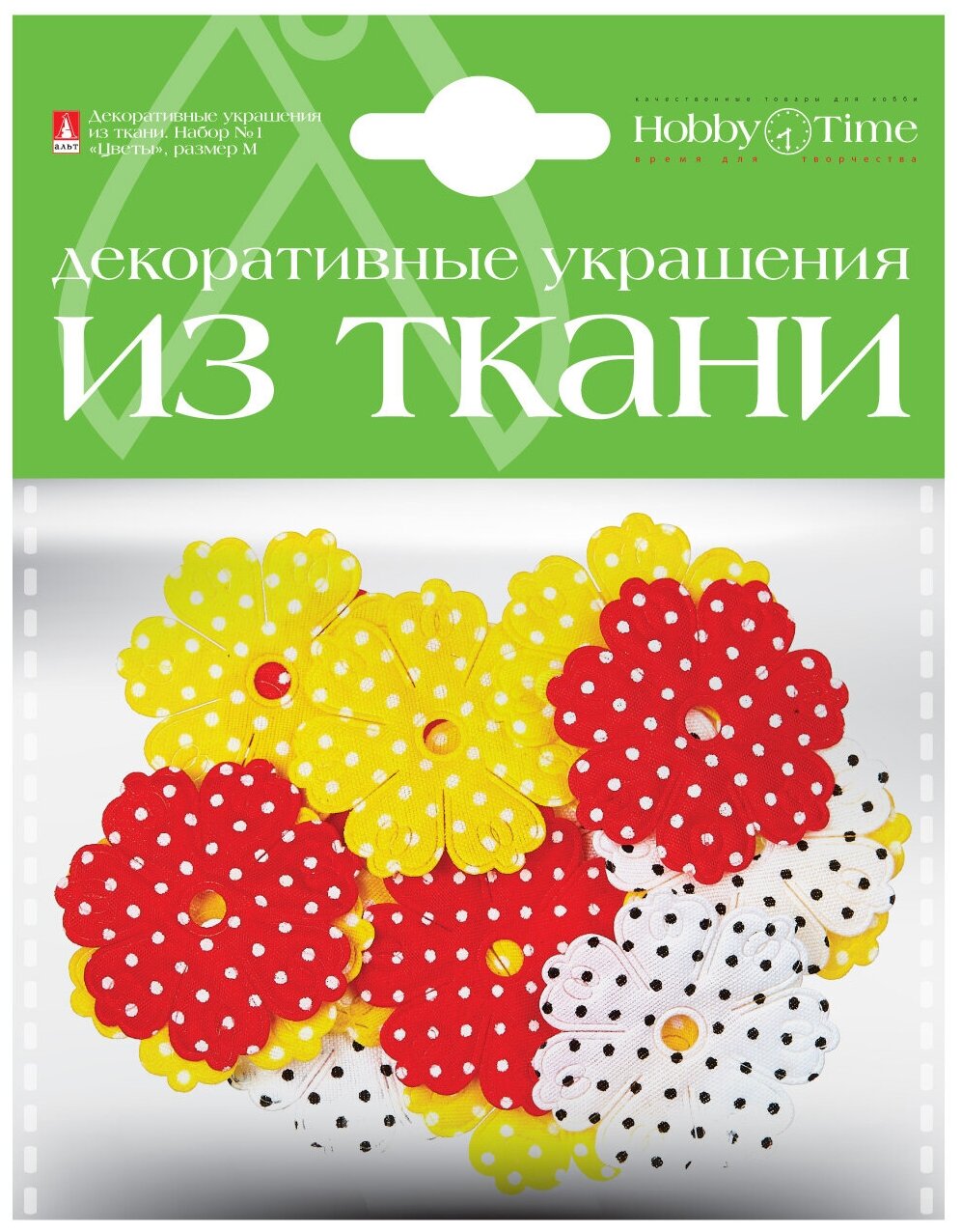 Декор из ткани набор №1 "цветочки М", 6 видов, Арт. 2-163