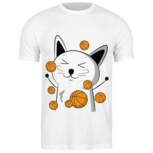 фото Футболка printio 1263523 счастливый котэ с баскетбольными мячами, размер: m, цвет: белый