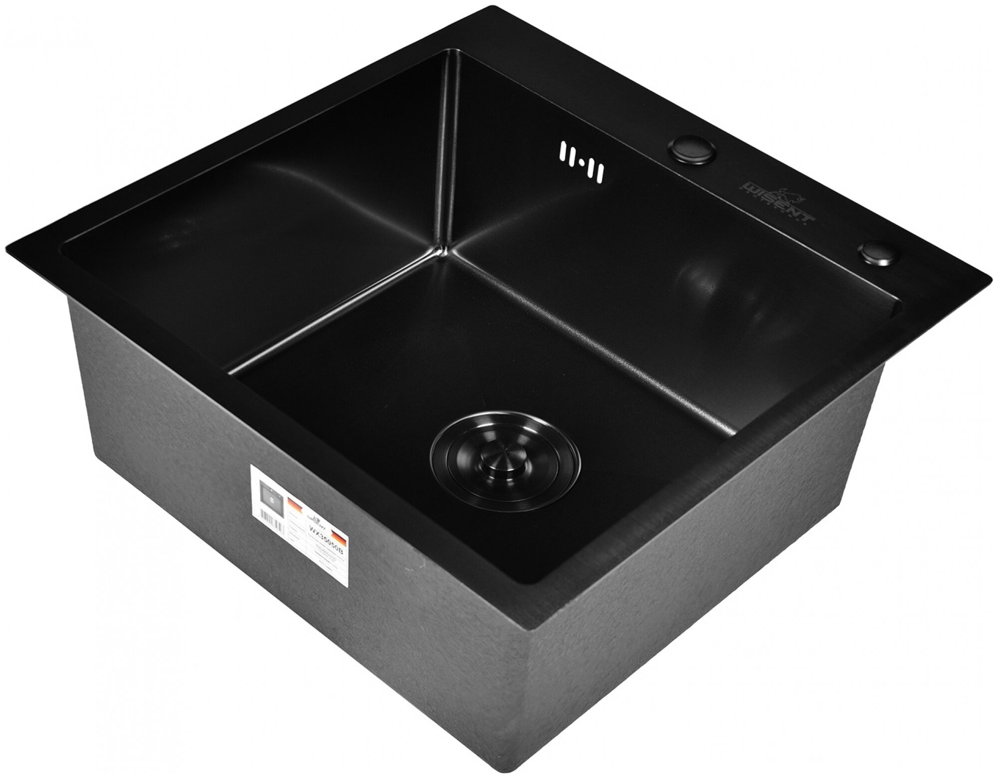 Комплект кухонная мойка из нержавеющей стали WISENT WX 5050B с PVD покрытием (50х50см) с коландером и дозатором. - фотография № 17