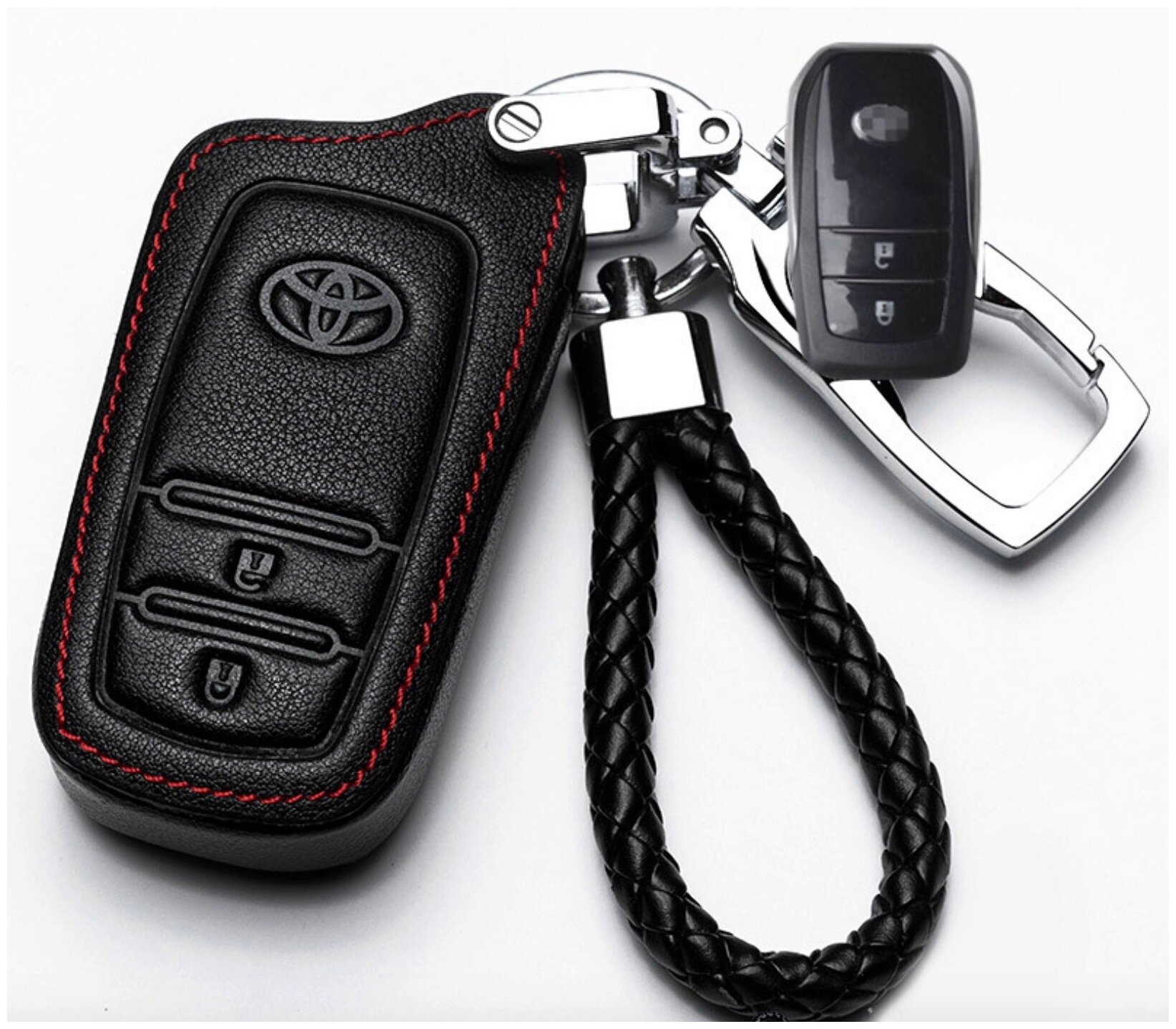 Защитный кожаный чехол брелок для смарт автомобильного ключа зажигания марки Тойота Toyota Corolla Camry C-HR RAV 4