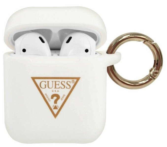 Чехол Guess Silicone case Triangle logo с кольцом для Airpods 1 | 2, белый