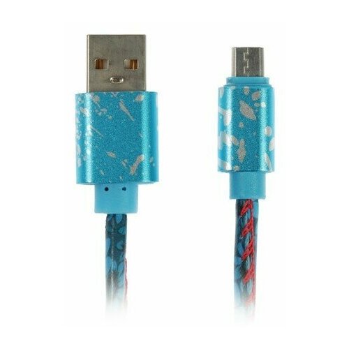 Кабель LuazON, microUSB - USB, 2.4 A, 1 м, оплётка экокожа, микс