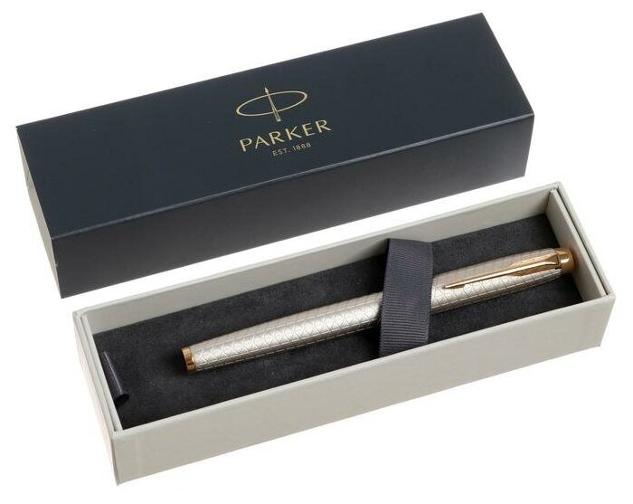 Parker Ручка перьевая Parker IM Premium F323 Grey GT F, корпус из нержавеющей стали, синие чернила, В подарочном пакете