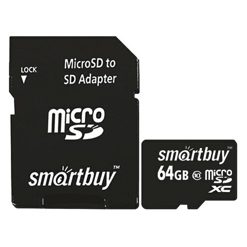 Карта памяти micro SDXC 64 GB SMARTBUY 10 Мб/сек. (class 10) с адаптером, 2 шт карта памяти micro sdhc ваш выбор class 10 16 gb