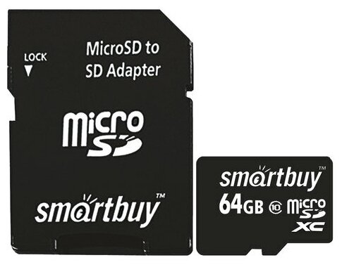 64Gb - SmartBuy Micro Secure Digital HC Class 10 SB64GBSDCL10-01 с переходником под SD (Оригинальная!)