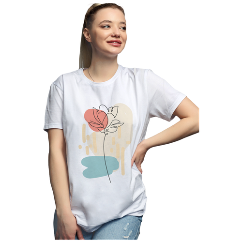 Женская футболка оверсайз с принтом ONTREND /премиум хлопок / прямая / белая футболка с модным рисунком белого цвета