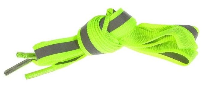 Шнурки плоские со светоотражающей полосой зеленого цвета - фотография № 3