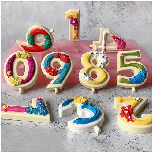 Силиконовый молд Цифры с цветами