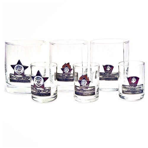 Подарочный набор на троих стопки и стаканы Октябрёнок Пионер Комсомолец с эмалью в футляре