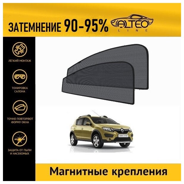 Каркасные автошторки ALTEO PREMIUM на Renault Sandero Stepway 2 (2014-2018) на передние двери на магнитах с затемнением 90-95%