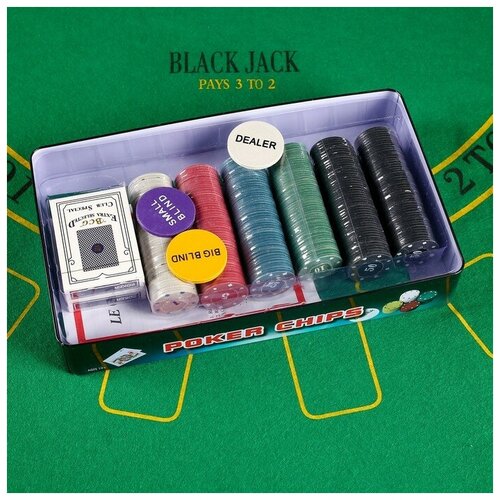 --- Покер, набор для игры (карты 2 колоды, фишки 300 шт.), с номиналом, 60 х 90 см
