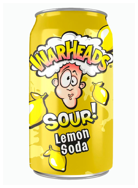 Газированный напиток Warheads Sour! Lemon Soda , содовая с лимоном, США ,( 3 банки по 355 мл)