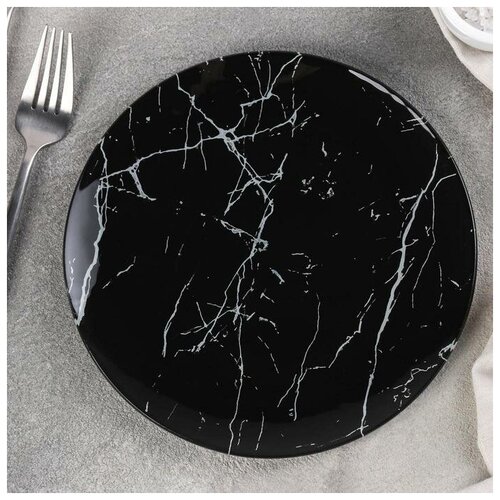 Тарелка обеденная Доляна "Марбл чёрный", d-20 см, цвет чёрный (1 шт.)