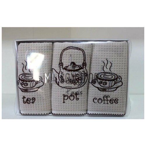 фото Подарочный набор кухонных полотенец 40х70(3) maison dor wafer terry хлопковая вафля бежевый maison dor (турция)